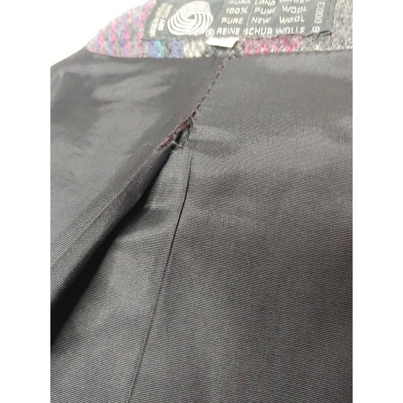 Vintage 1980s Womens 11 Winter Coat Wool Gray Purple Stripe Button Uruguay Mid - Picture 12 of 12